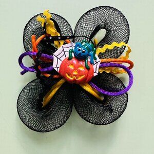 Vintage Halloween Hair Bow Pumpkin Spiderweb Clip Hair Bow Halloween Bow